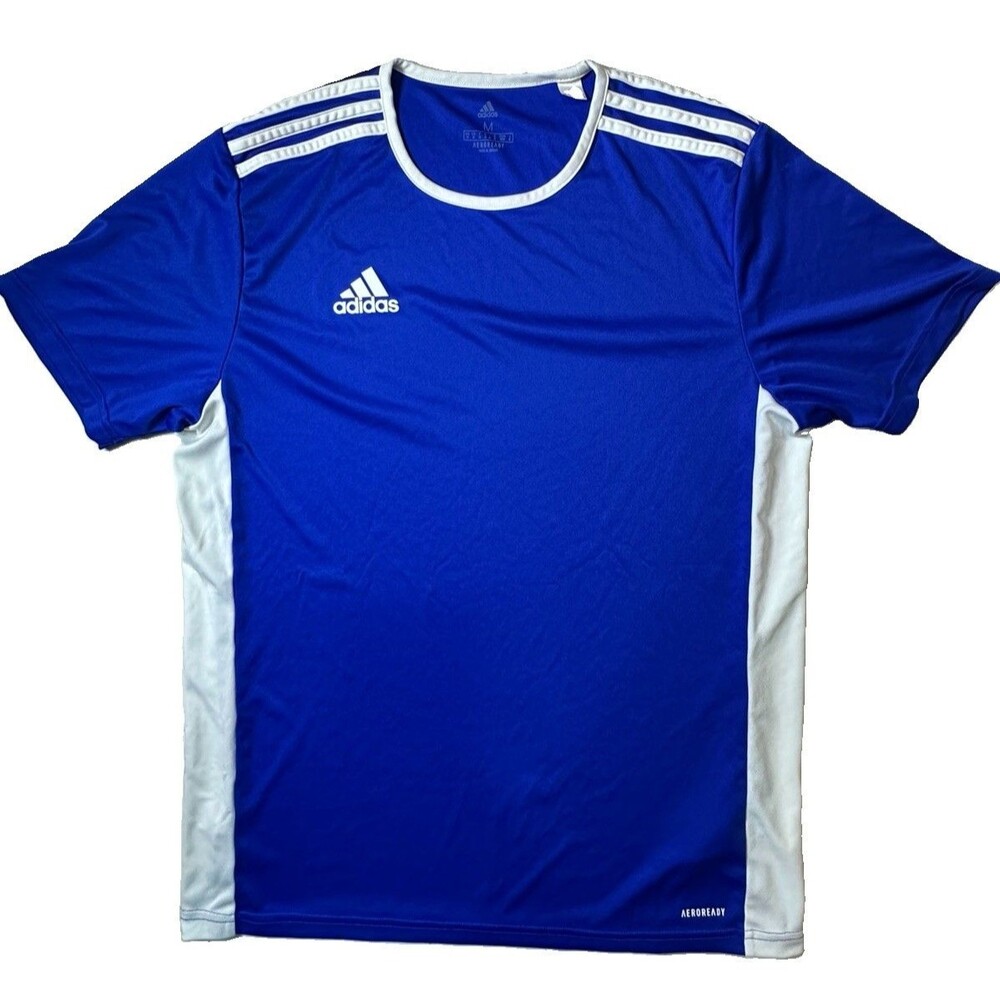 Adidas Aeroready Blue/White Striped Jersey w Logo Sports Shirt Sz MED